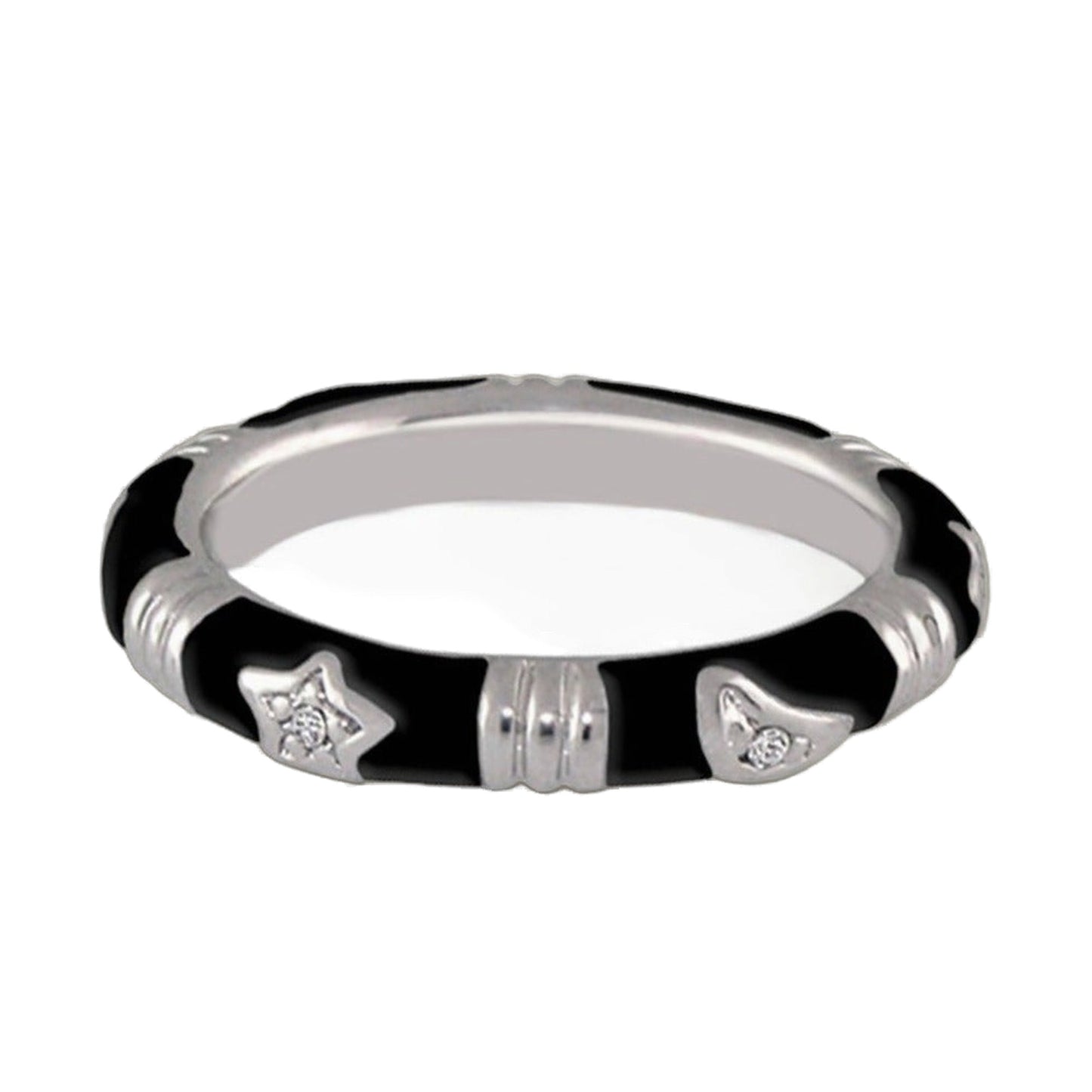 Stars of Night Stackable Ring in black enamel with silver star accents, Lauren G Adams on Tampa Home & Garden Store