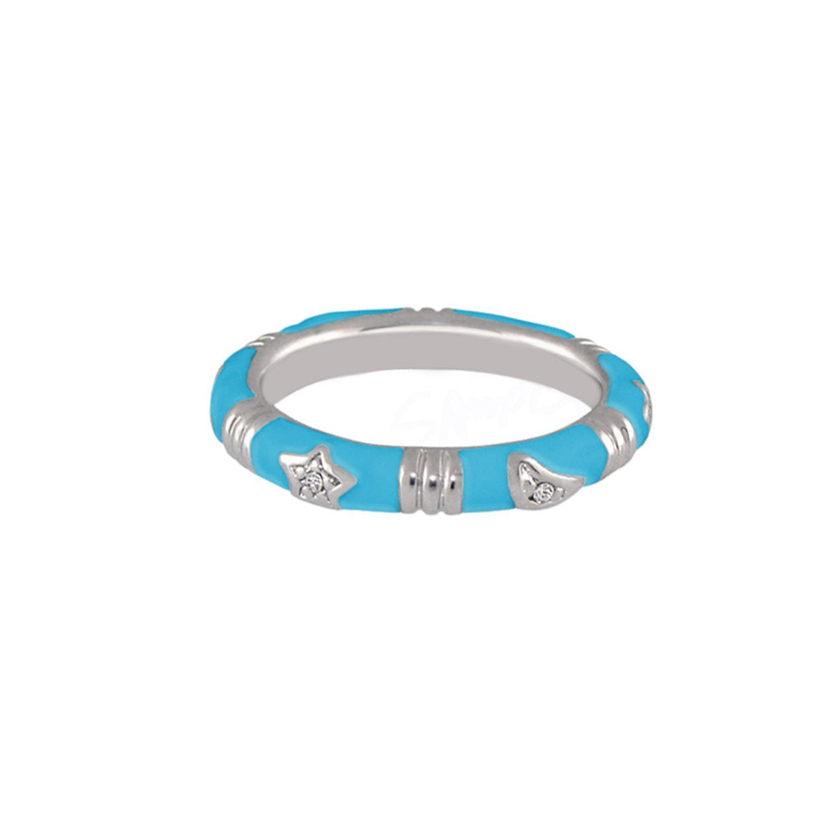 Stars of Night Stackable Ring turquoise enamel with star and crescent charms by Lauren G Adams on Tampa Home & Garden Store
