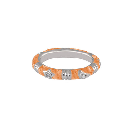 Stars of Night Stackable Ring band in orange with silver star and moon charms by Lauren G Adams on Tampa Home & Garden Store