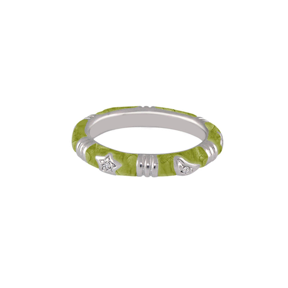 Stars of Night Stackable Ring Slim Station Band by Lauren G Adams lime green textured band with star stations on Tampa Home & Garden Store