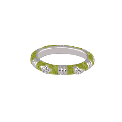 Stars of Night Stackable Ring Slim Station Band by Lauren G Adams lime green textured band with star stations on Tampa Home & Garden Store