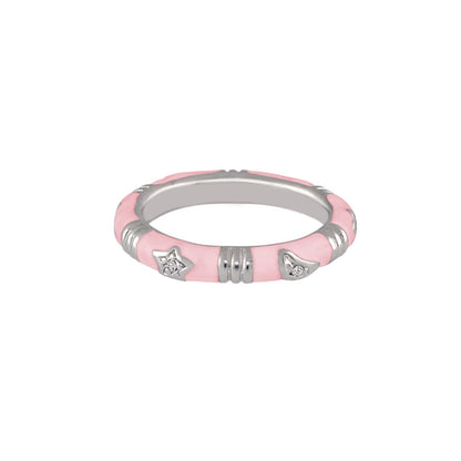 Stars of Night Stackable Ring — Slim Station Band pink enamel with silver star charms on Tampa Home & Garden Store