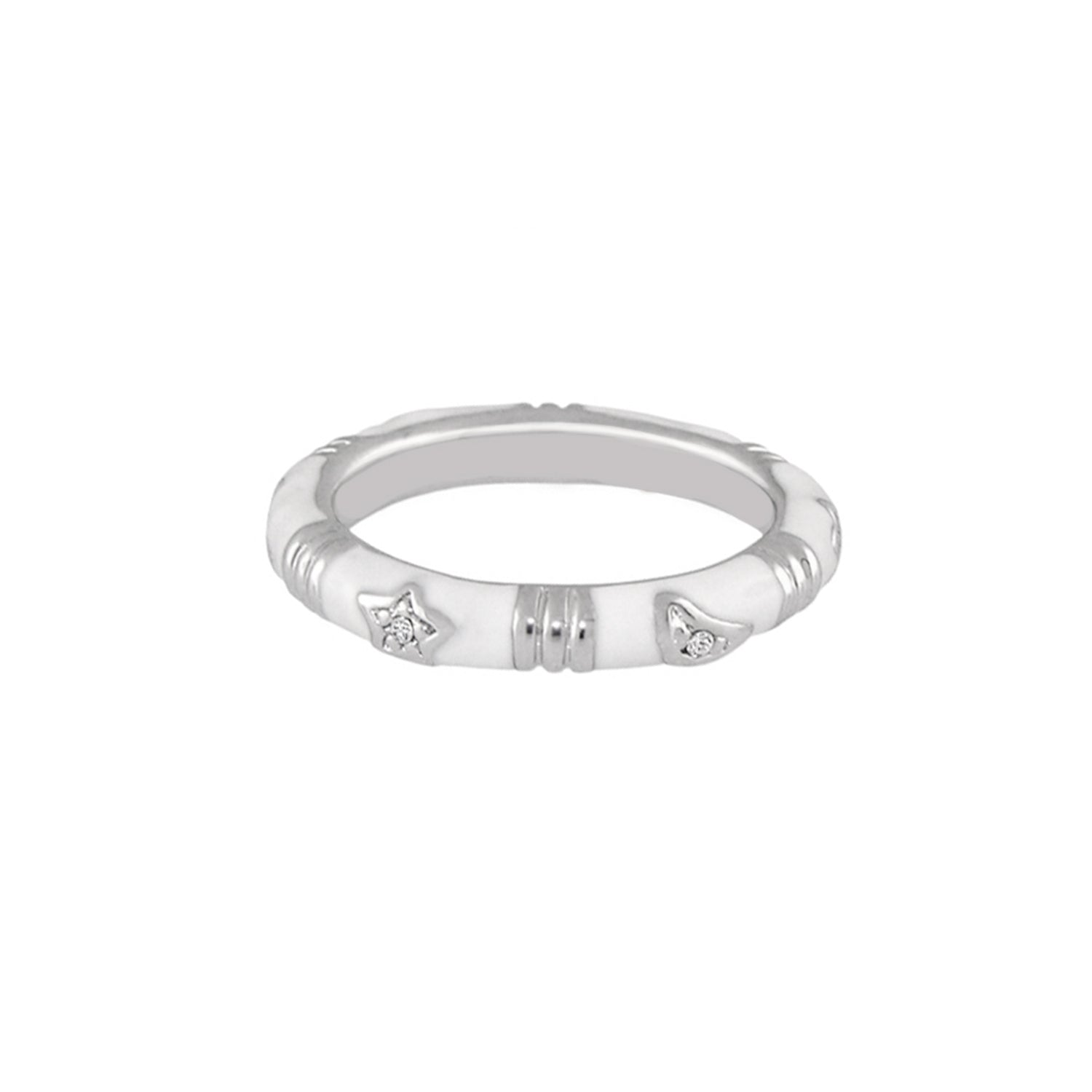 Stars of Night stackable ring slim station band in silver with star accents on Tampa Home & Garden Store