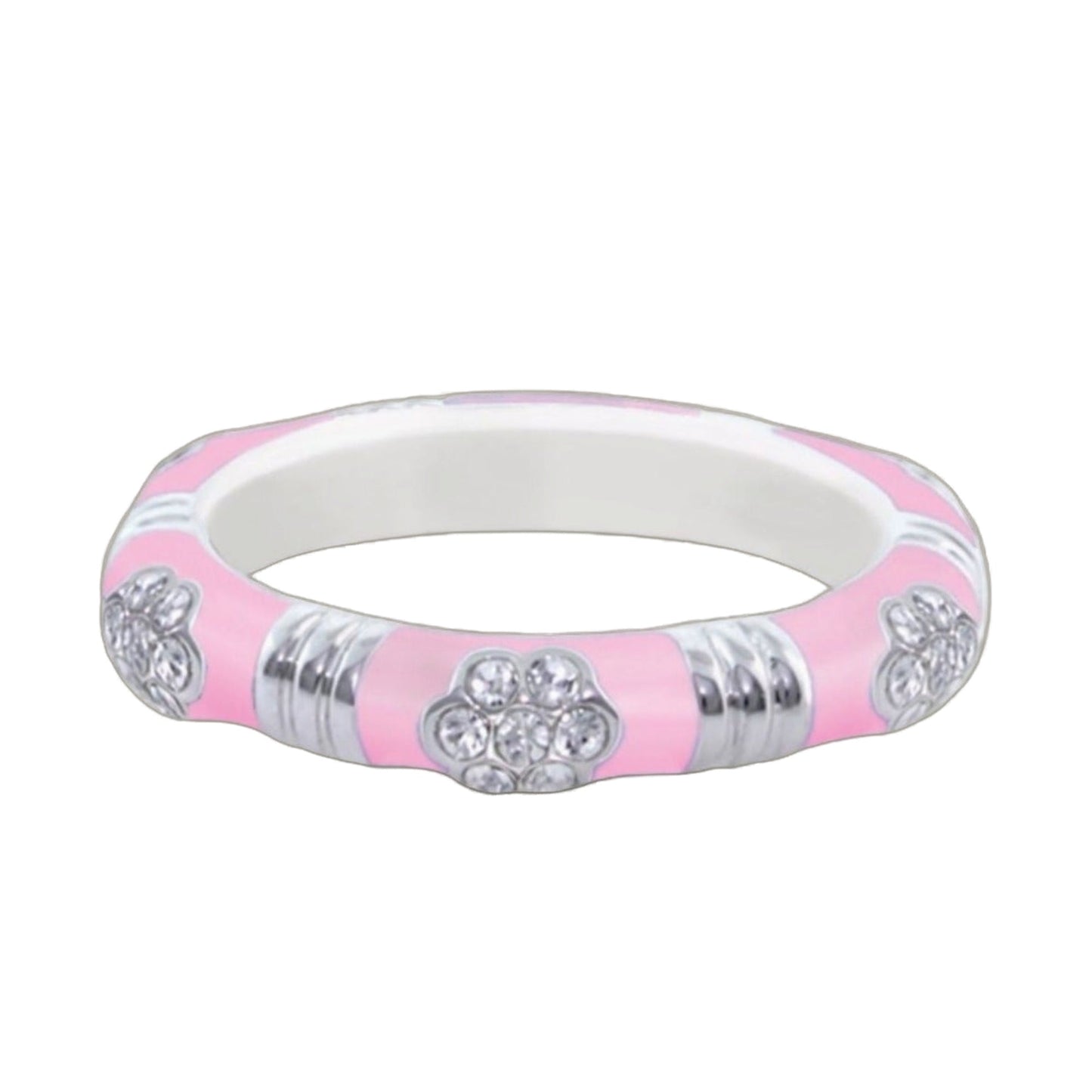 Daisy Love Stackable Ring — Pavé Flower, pink enamel ring with crystal flowers on Tampa Home & Garden Store