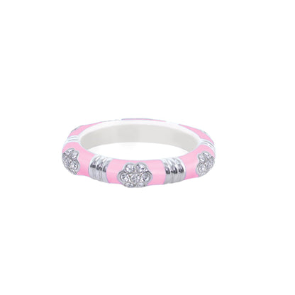 Stackable ring Daisy Love with pink enamel band and pavé flower accents by Lauren G Adams on Tampa Home & Garden Store