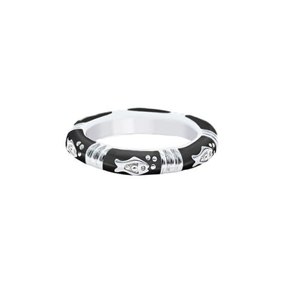 Ocean Love Stackable Ring by Lauren G Adams, black band with silver fish motifs on Tampa Home & Garden Store