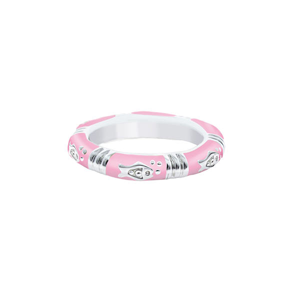 Ocean Love Stackable Ring by Lauren G Adams, pink enamel band with silver ocean motifs on Tampa Home & Garden Store