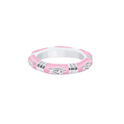 Ocean Love Stackable Ring by Lauren G Adams, pink enamel band with silver ocean motifs on Tampa Home & Garden Store