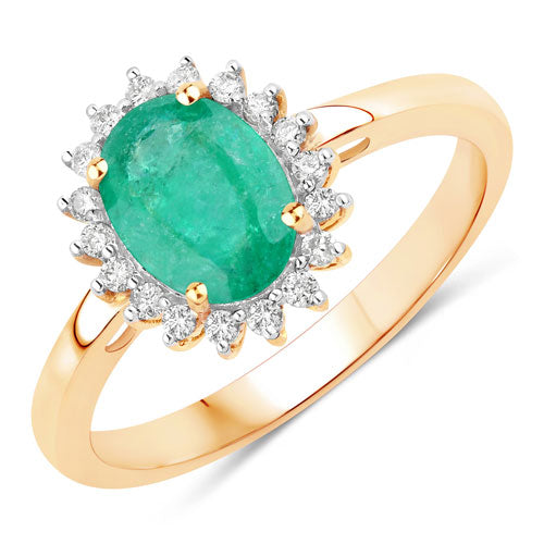 Emerald and diamond ring in 10K yellow gold with a 1.34 ct Zambian emerald and diamond halo on Tampa Home & Garden Store