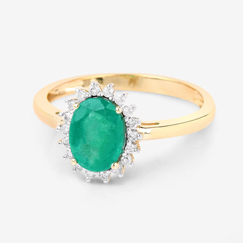 Ring 1.34ct Zambian emerald haloed by diamonds in 10K yellow gold, Bids.com on Tampa Home & Garden Store