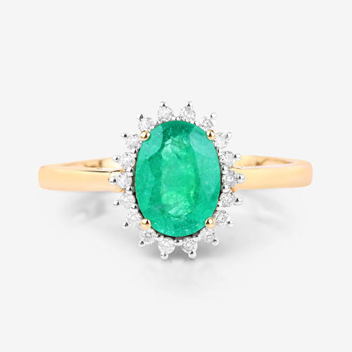 Emerald halo ring with diamonds, 10K yellow gold, 1.34ct Zambian emerald, Bids.com on Tampa Home & Garden Store