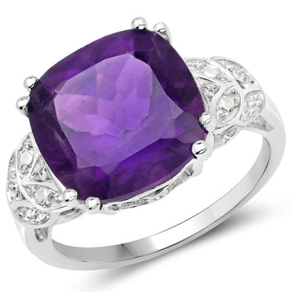 Ring 5.87ct cushion amethyst with white diamond accents in sterling silver setting Bids.com on Tampa Home & Garden Store