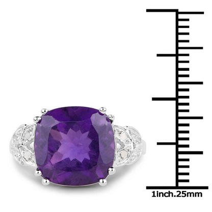 5.87 Carat Amethyst and White Diamond Ring in .925 Sterling Silver with pavé shoulders on Tampa Home & Garden Store