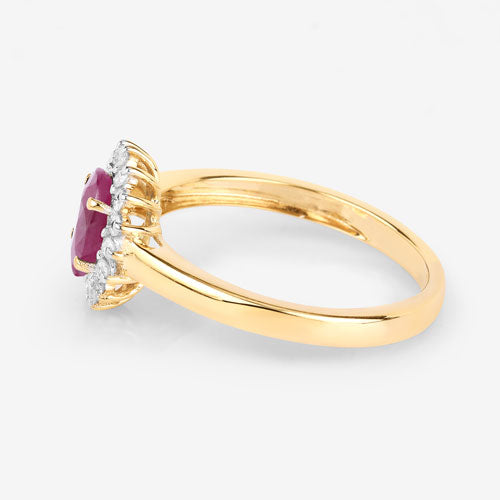 Ring 1.01ct ruby center with diamond halo in 10K yellow gold on Tampa Home & Garden Store