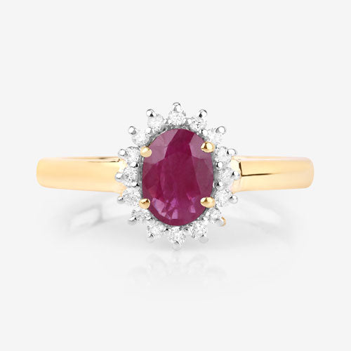 Ring, 1.01ct genuine ruby with white diamond halo in 10K yellow gold on Tampa Home & Garden Store