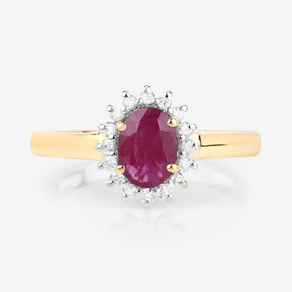 Ring, 1.01ct genuine ruby with white diamond halo in 10K yellow gold on Tampa Home & Garden Store