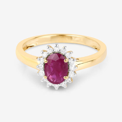 Ring 1.01ct genuine ruby with diamond halo in 10K yellow gold, oval centerpiece by Bids.com on Tampa Home & Garden Store