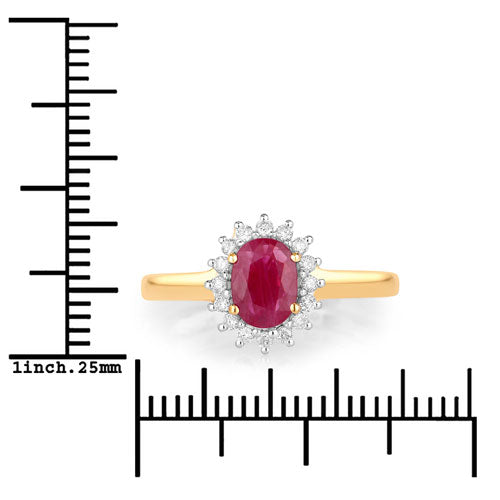 Ring with oval 1.01ct ruby and white diamond halo in 10K yellow gold on Tampa Home & Garden Store