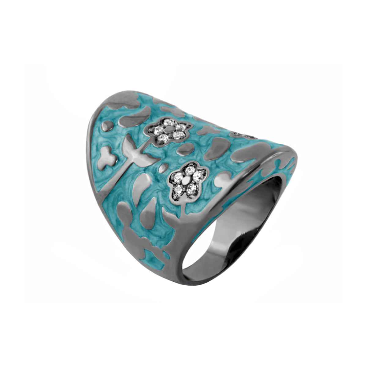 Cocktail ring Flowers by Orly Swirl Pavé Flower Dome turquoise enamel, Lauren G Adams on Tampa Home & Garden Store