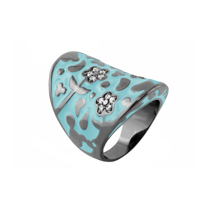 Flowers by Orly cocktail ring Swirl Pavé Flower Dome turquoise enamel with diamond flowers on Tampa Home & Garden Store