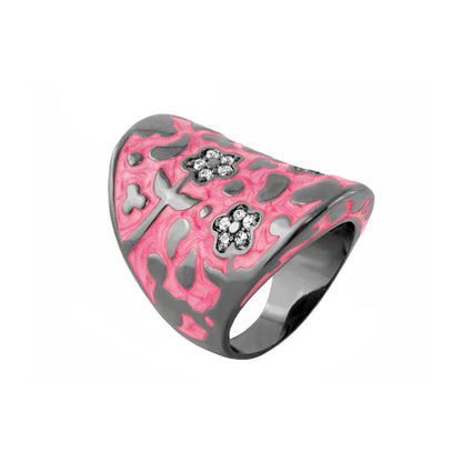 Cocktail ring Flowers by Orly Swirl Pavé Flower Dome pink enamel with swirls and crystals on Tampa Home & Garden Store