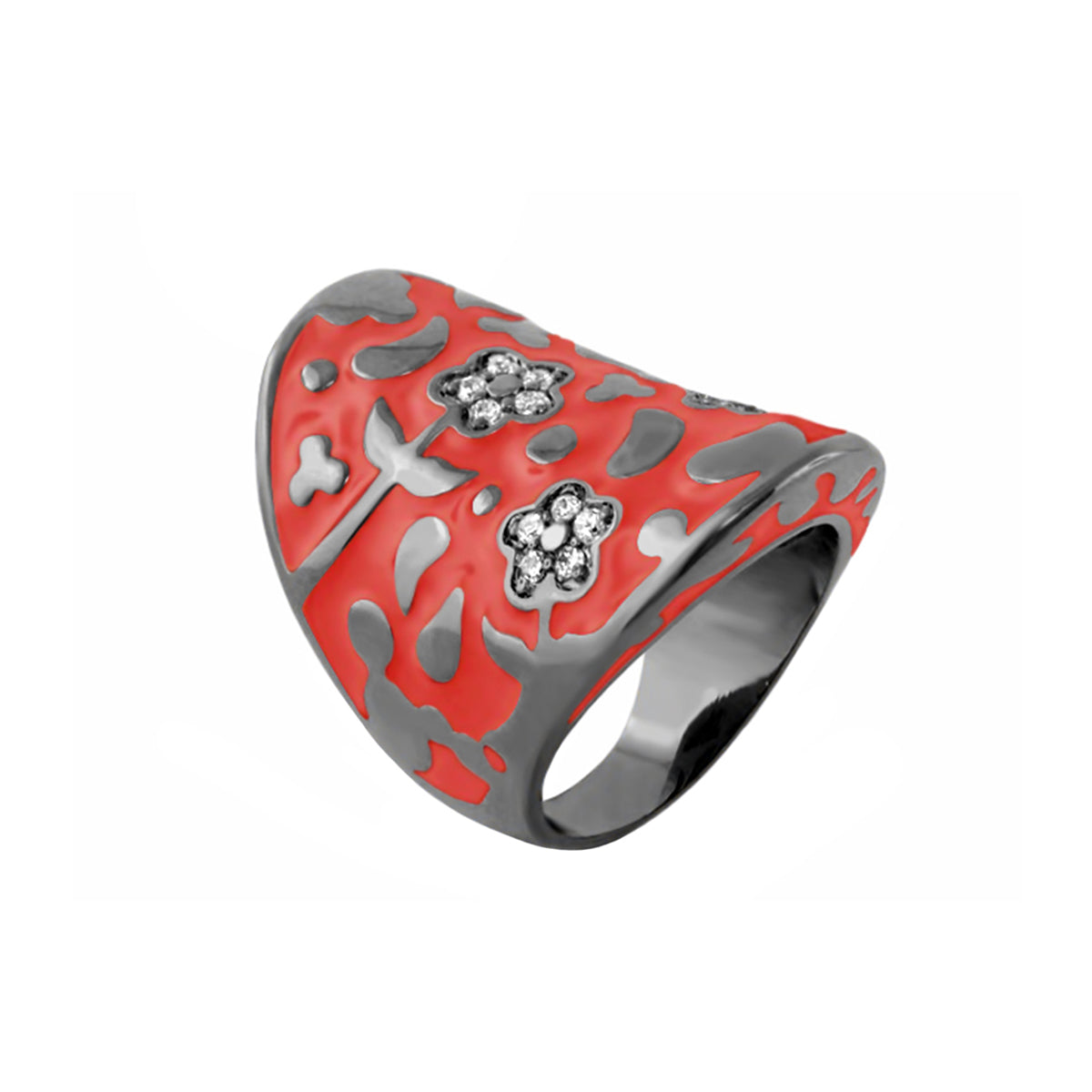Flowers by Orly Cocktail Ring Swirl Pavé Flower Dome red enamel with gray accents Lauren G Adams on Tampa Home & Garden Store