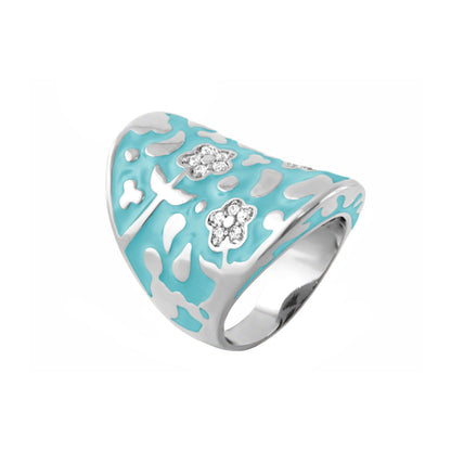 Flowers by Orly Cocktail Ring turquoise enamel with pavé flower accents on silver band on Tampa Home & Garden Store