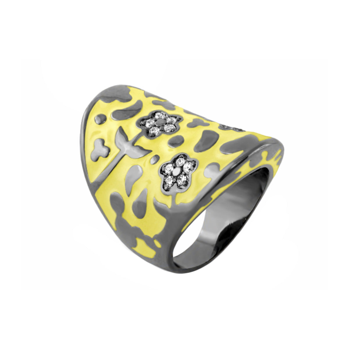 Cocktail ring Flowers by Orly Swirl Pavé Flower Dome in yellow enamel with gray accents on Tampa Home & Garden Store