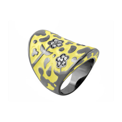 Cocktail ring Flowers by Orly Swirl Pavé Flower Dome in yellow enamel with gray accents on Tampa Home & Garden Store