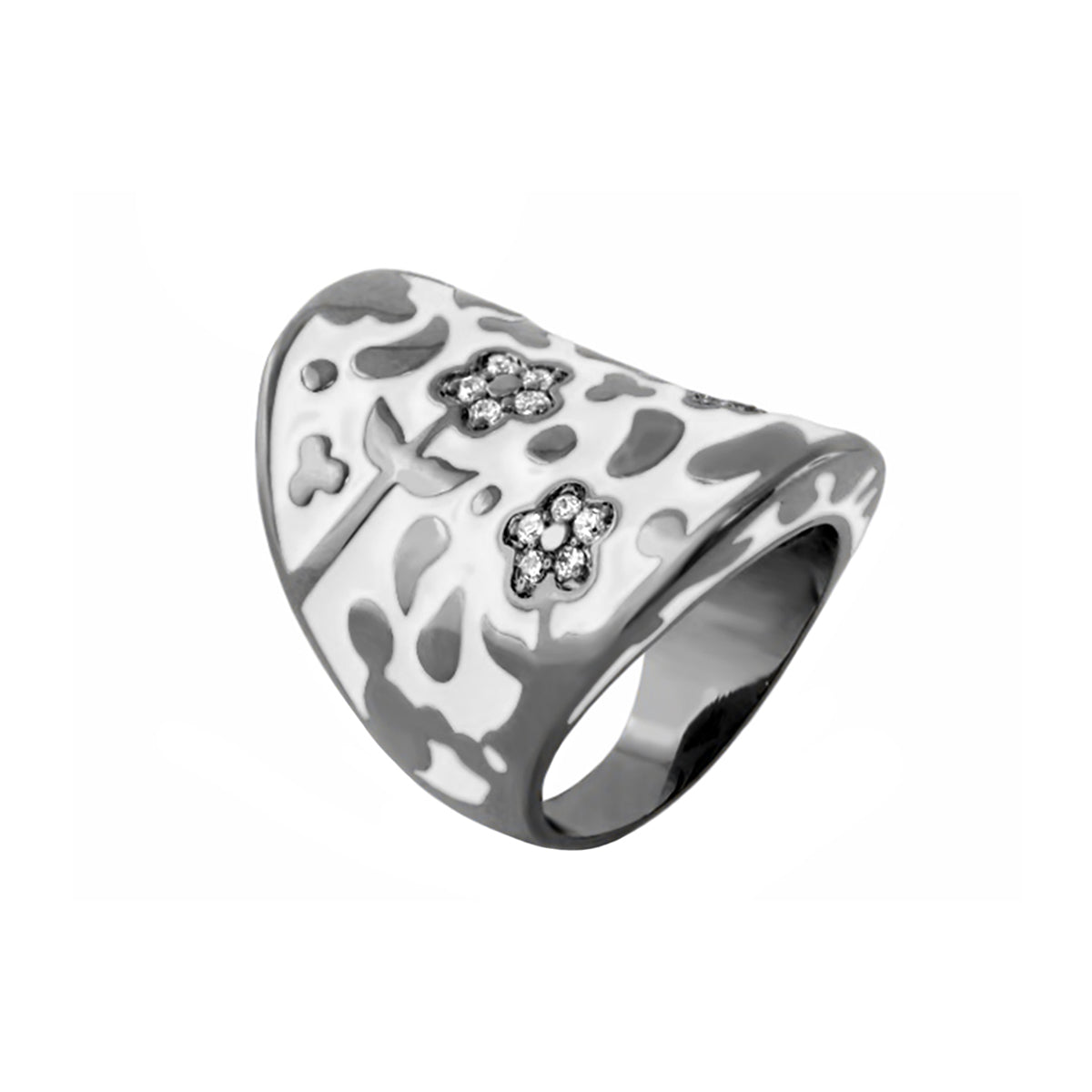 Flowers by Orly Cocktail Ring Swirl Pavé Flower Dome silver-tone ring with pavé flowers on Tampa Home & Garden Store