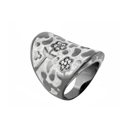 Cocktail ring with swirl pavé flower dome, silver band, Lauren G Adams on Tampa Home & Garden Store