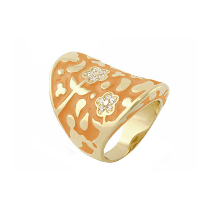Cocktail ring Flowers by Orly Swirl Pavé Flower Dome in orange enamel with diamond flowers on Tampa Home & Garden Store