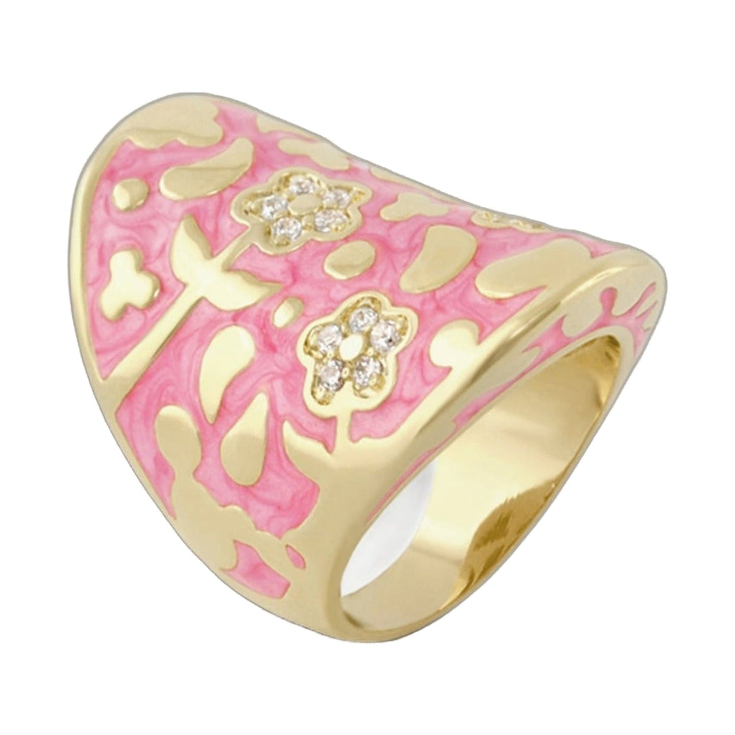 Cocktail ring Flowers by Orly Pavé Flower Dome pink enamel with diamonds Lauren G Adams on Tampa Home & Garden Store