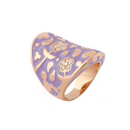 Flowers by Orly cocktail ring from Lauren G Adams with purple enamel and rose gold swirl pavé flower dome on Tampa Home & Garden Store