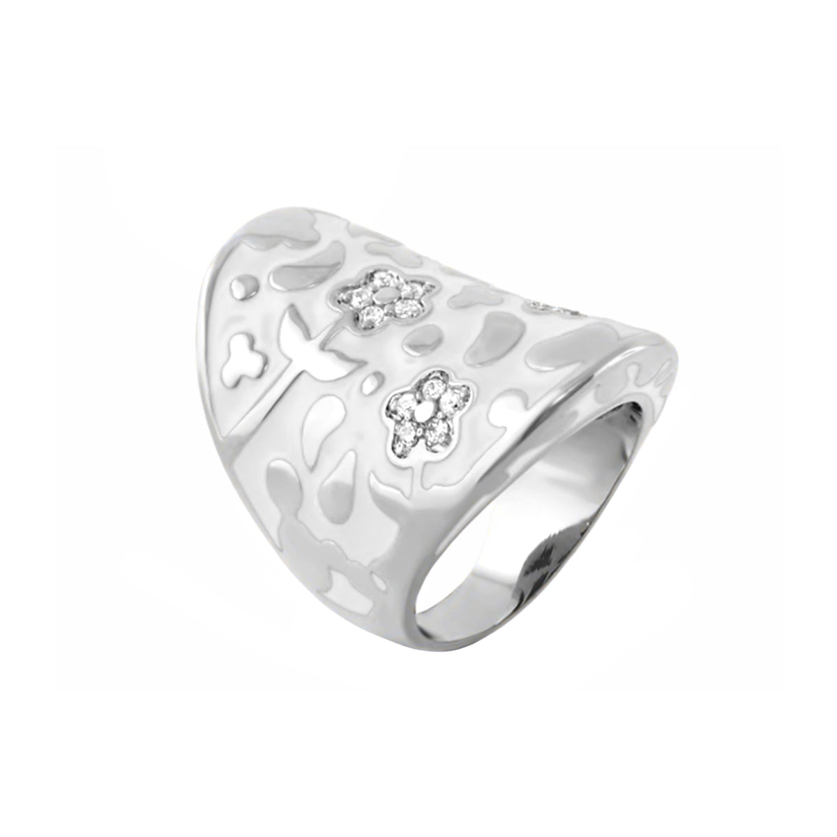 Lauren G Adams Flowers by Orly cocktail ring Swirl Pavé Dome silver with crystals on domed band on Tampa Home & Garden Store