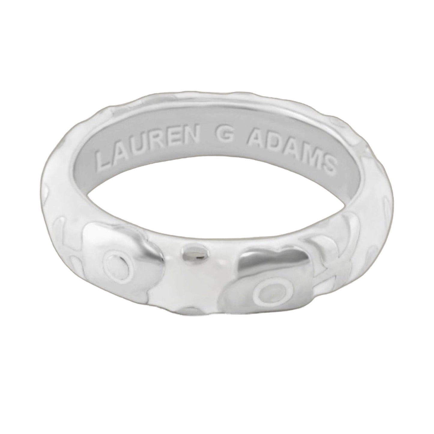 Flowers by Orly Stackable Ring white textured band with Lauren G Adams engraving on Tampa Home & Garden Store