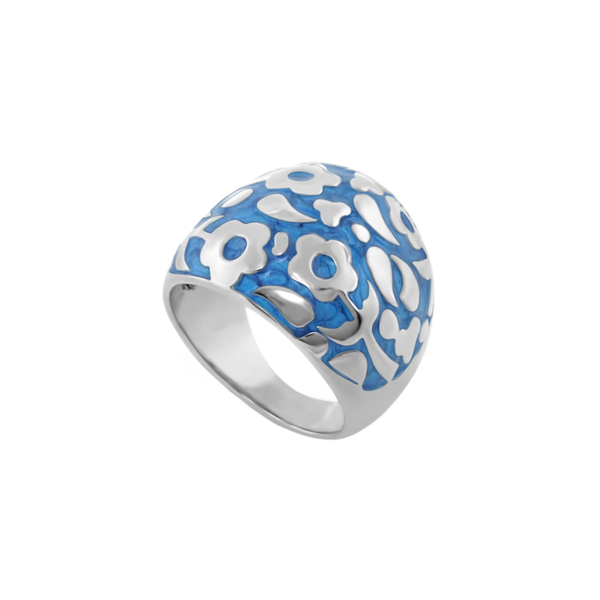 Flowers by Orly Ring floral inlay blue enamel white floral pattern silver band Lauren G Adams on Tampa Home & Garden Store