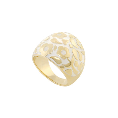 Lauren G Adams Ring Domed Flower Inlay gold-tone with white enamel petals cocktail ring on Tampa Home & Garden Store
