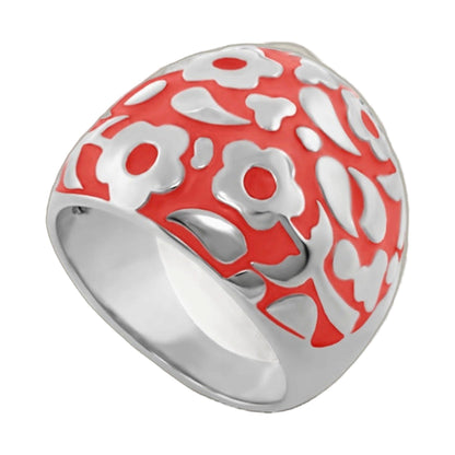 Flowers by Orly Ring Domed Flower Inlay in red with white petal pattern, Lauren G Adams on Tampa Home & Garden Store