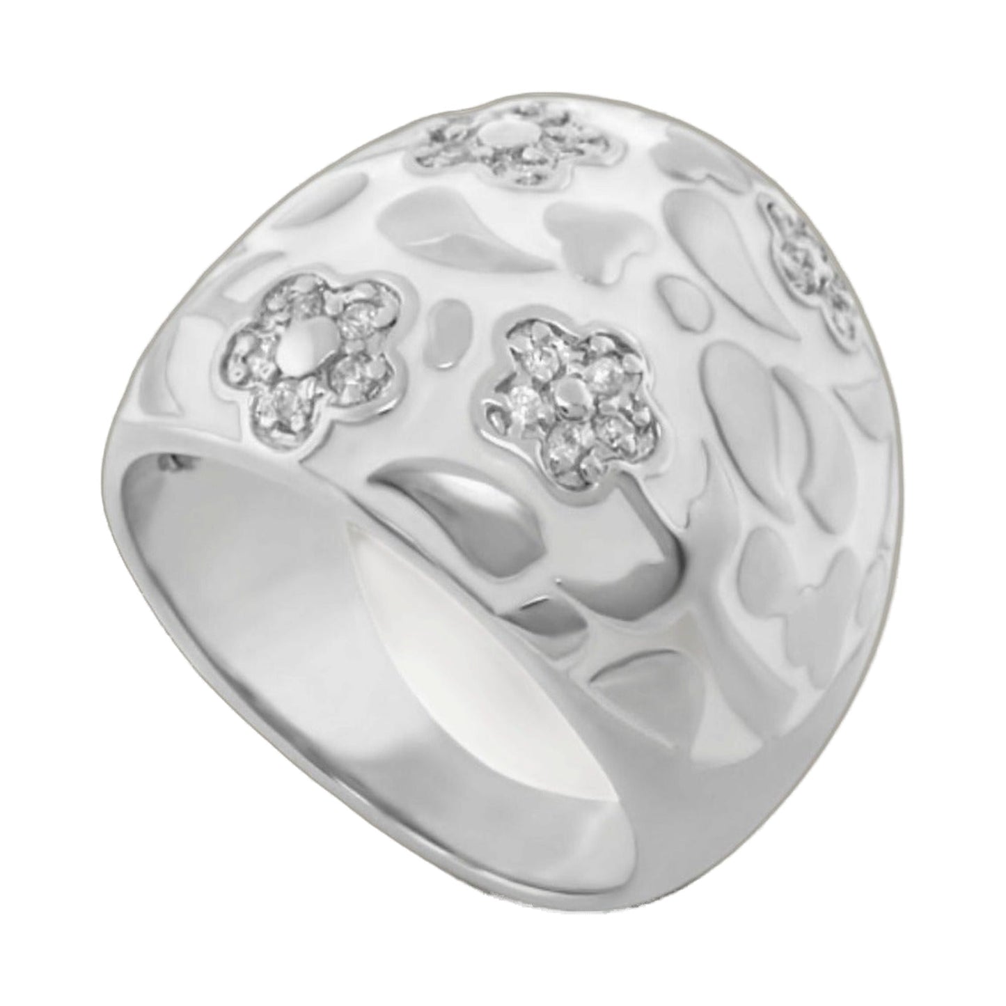Flowers by Orly Ring — Domed Pavé Flower cocktail ring with clear pavé crystals on silver-tone metal on Tampa Home & Garden Store
