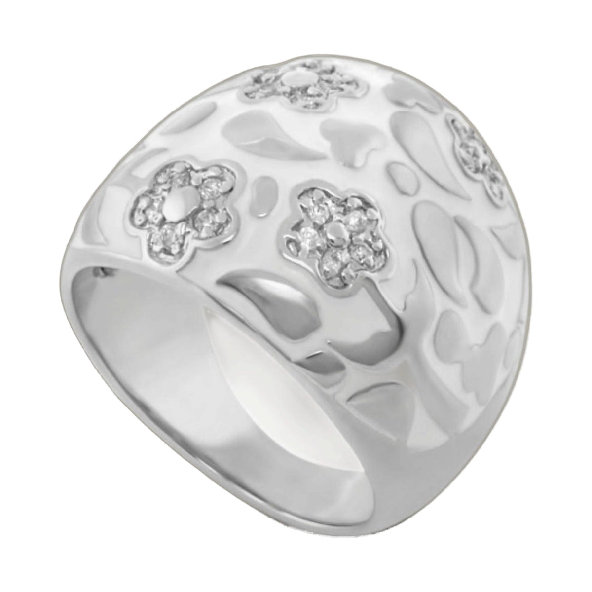 Flowers by Orly Ring — Domed Pavé Flower cocktail ring with clear pavé crystals on silver-tone metal on Tampa Home & Garden Store