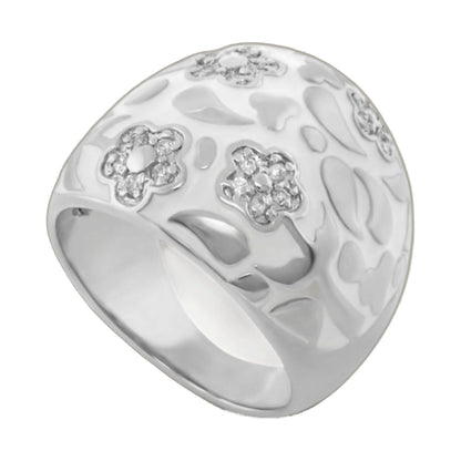 Flowers by Orly Ring — Domed Pavé Flower cocktail ring with clear pavé crystals on silver-tone metal on Tampa Home & Garden Store