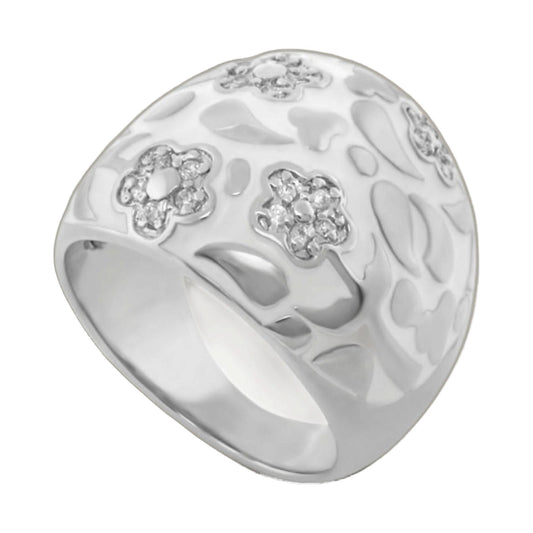 Flowers by Orly Ring — Domed Pavé Flower cocktail ring with clear pavé crystals on silver-tone metal on Tampa Home & Garden Store