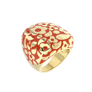 Lauren G Adams Flowers by Orly cocktail ring with red cream flower dome on gold-tone band on Tampa Home & Garden Store