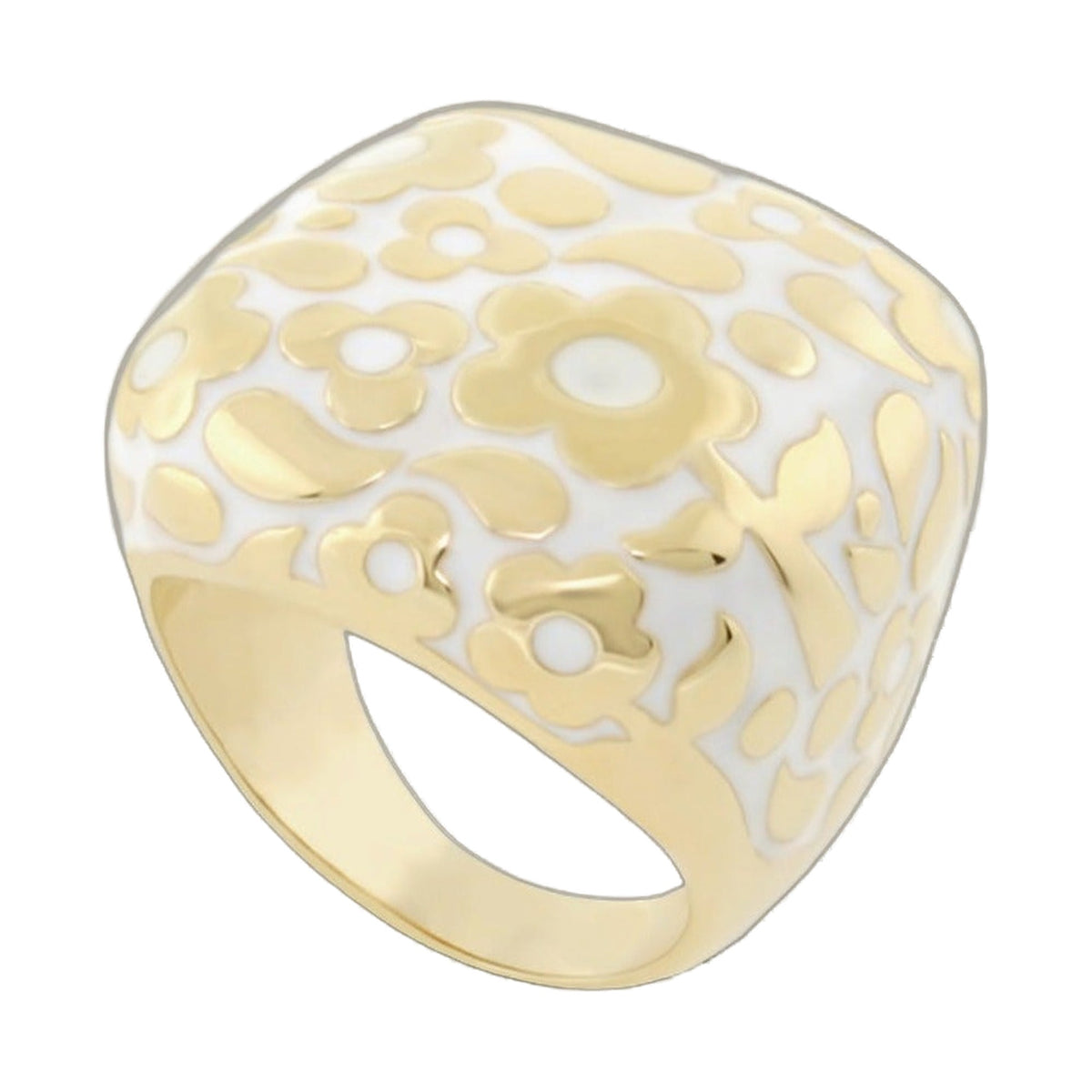 Cocktail ring Flowers by Orly Contrast Flower Dome, white dome with yellow petals, band on Tampa Home & Garden Store