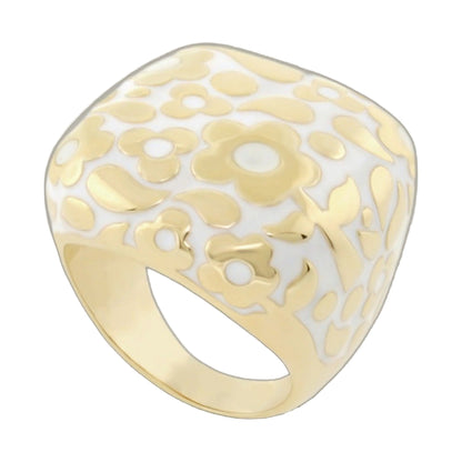 Cocktail ring Flowers by Orly Contrast Flower Dome, white dome with yellow petals, band on Tampa Home & Garden Store