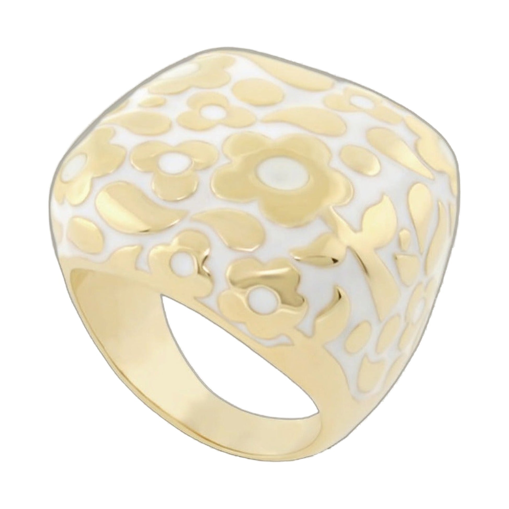 Cocktail ring with a gold enamel contrast flower dome by Lauren G Adams on Tampa Home & Garden Store
