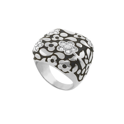 Cocktail ring Flowers by Orly Pavé FlowerDome black enamel with white pavé petals Lauren G Adams on Tampa Home & Garden Store