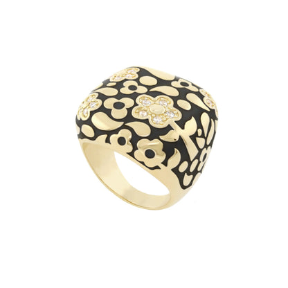 Cocktail ring Pavé Flower Dome in gold-tone with black enamel and flowers Lauren G Adams on Tampa Home & Garden Store