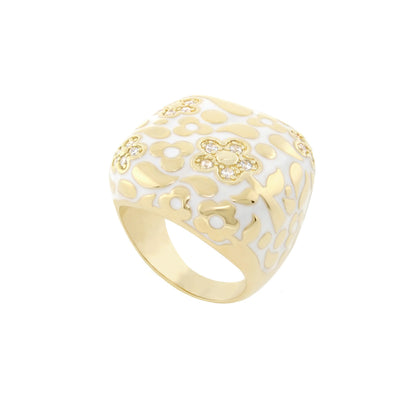 Pavé Flower Dome cocktail ring by Lauren G Adams gold-tone with enamel and flowers on Tampa Home & Garden Store